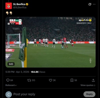 La segunda jugada polémica se presentó al final del partido-crédito @SLBenfica/X