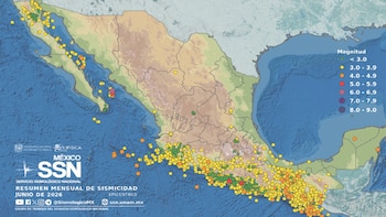 Mapa de Sismicidad durante el mes de junio 2026