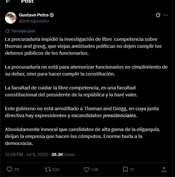 Afirmaciones de Gustavo Petro sobre