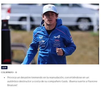 Sky Sports le puso un puntaje de 0 a la actuación de Colapinto en Bakú