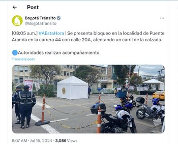 Bogotá Tránsito informó de un