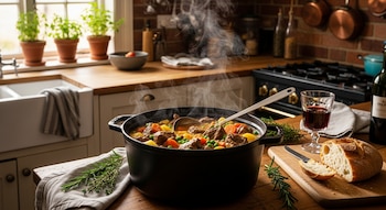 El guiso de cordero, humeante