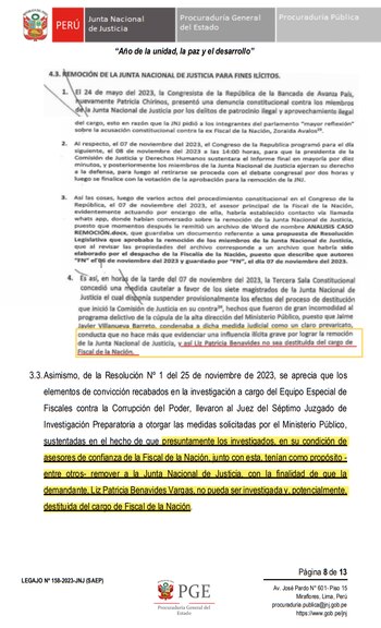 Escrito de la Procuraduría Pública de la JNJ ingresado al TC.