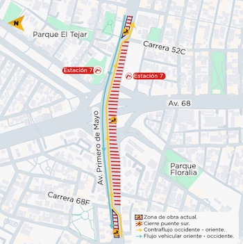 Los conductores que transiten hacia el oriente utilizarán un esquema de contraflujo en el puente vehicular norte - crédito Empresa Metro de Bogotá