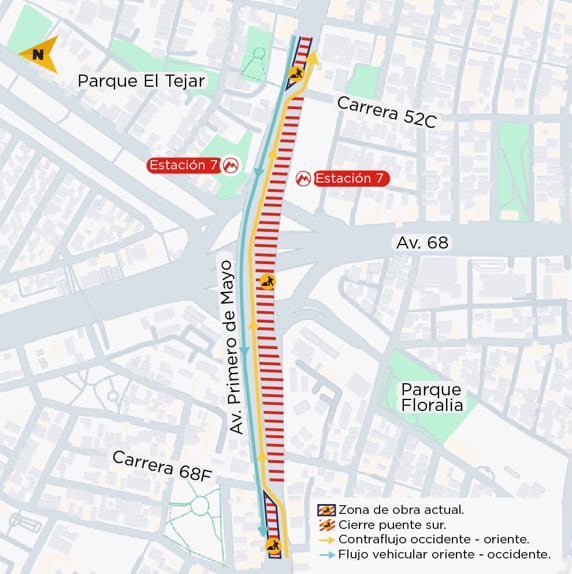 Los conductores que transiten hacia el oriente utilizarán un esquema de contraflujo en el puente vehicular norte - crédito Empresa Metro de Bogotá