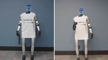 Robot humanoide le dispara a