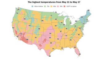 Más de 60 millones de personas en Estados Unidos pueden esperar temperaturas que alcancen o superen los 90 grados esta semana. (Ben Noll/The Washington Post; fuente de datos: ECMWF)