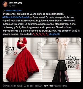 La editora de Variety elogió la banda sonora y el vestuario de 'El diablo viste a la moda 2'. (X)
