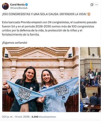 Carol Borda celebró conformación de la bancada Provida en el Congreso