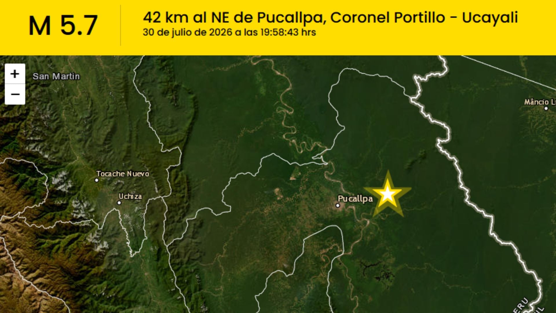 Un sismo de 5,7 sacudió Pucallpa la noche del jueves, según reporta el IGP