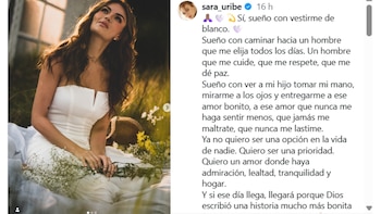 Sara Uribe habla de matrimonio poco después de confirmar su relación con Camilo Méndez - crédito @sara_uribe @jonsondfotos
/ Instagram (Captura de pantalla)