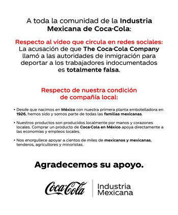 Coca-Cola emitió un comunicado oficial