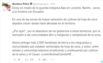 Mensaje de Gustavo Petro publicado