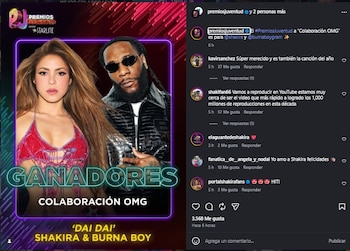 Shakira y Burna Boy ganaron un premio por su tema “Dai Dai”.