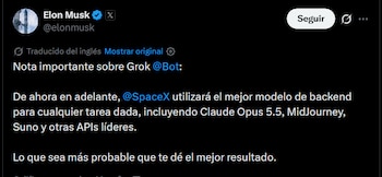 Elon Musk anuncia que Grok Bot utilizará Claude.