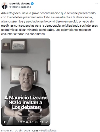 Mauricio Lizcano denunció discriminación en debates presidenciales y alertó sobre riesgos para la democracia - crédito @MauricioLizcano/X