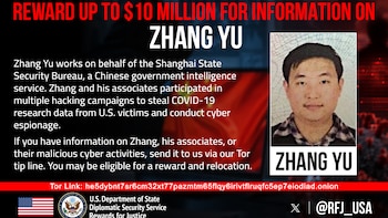 EUU ofreció una recompensa de hasta $10 millones por información sobre Zhang Yu (@FBICyberDiv)