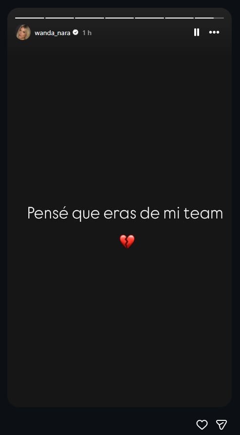 Wanda Nara publicó en Instagram el mensaje “Pensé que eras de mi team” y desató especulaciones en redes sociales