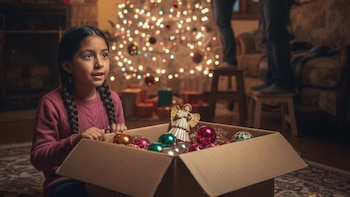 Adornar el árbol navideño en