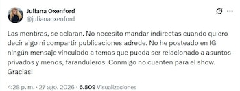 “Yo no le he respondido nada a nadie”, afirmó la periodista en un mensaje difundido en redes sociales. X.