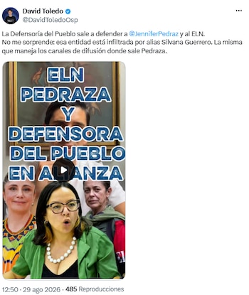 David Toledo denuncia presunta infiltración del ELN en la Defensoría del Pueblo - crédito @DavidToledoOsp/X