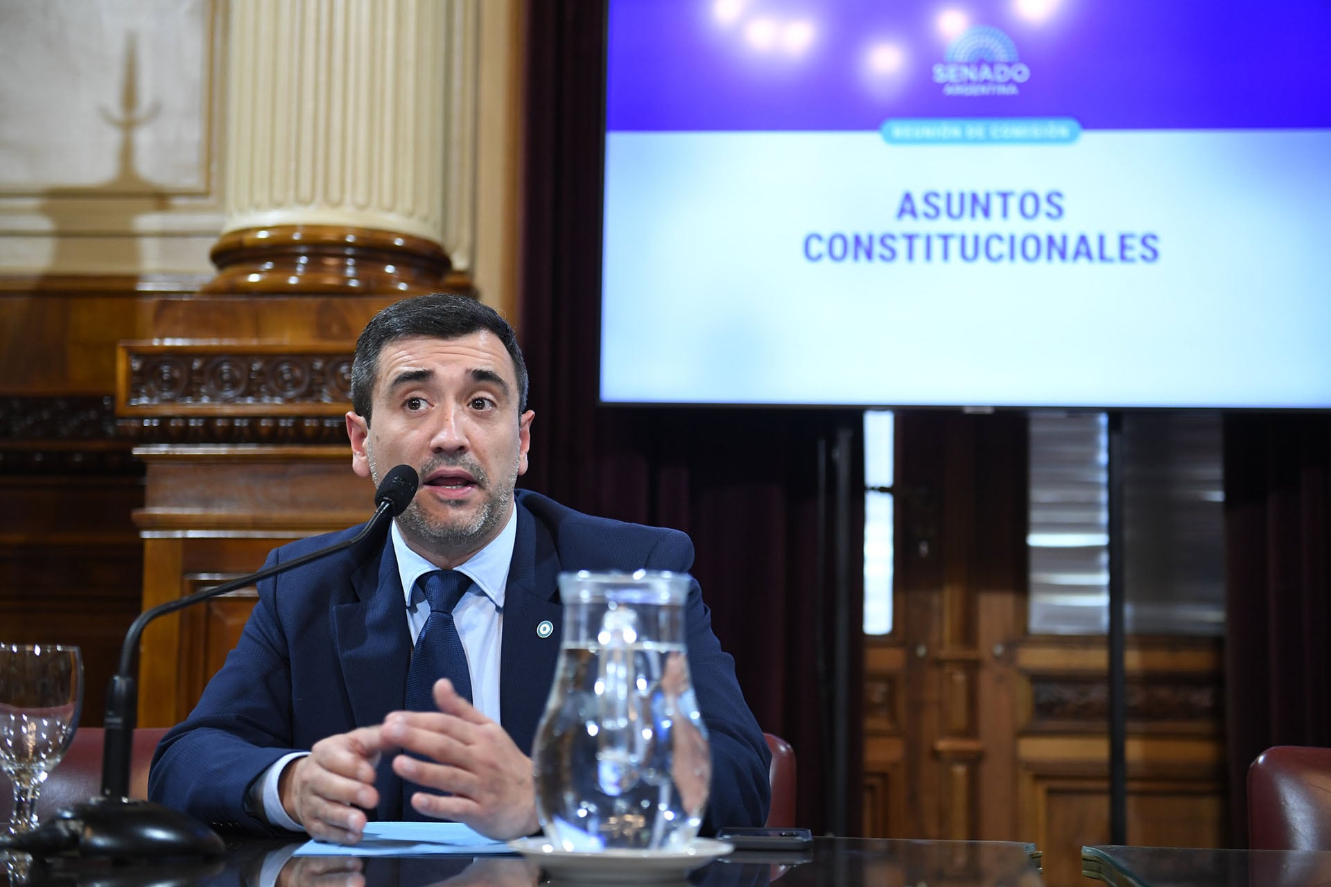 El libertario y titular de la comisión de Asuntos Constitucionales de la Cámara alta, Agustín Coto. Llamó a debatir la reforma política y evadió el acuerdo con dialoguistas para tratar, por separado, la ley de Ficha Limpia (Prensa Senado)