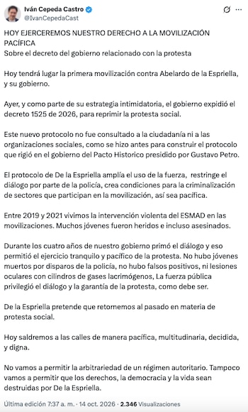Iván Cepeda reaccionó al Decreto 1525 de 2026