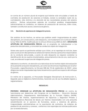 Página de un documento oficial con el logotipo de la Procuraduría General de la Nación de Colombia y varios párrafos de texto mecanografiado