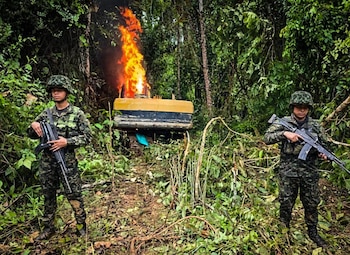 El Ejército Nacional destruyó una unidad de minería ilegal atribuida al Clan del Golfo en el municipio de San Rafael, Antioquia - crédito Ejército
