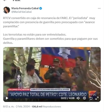 María Fernanda Cabal crítica entrevista