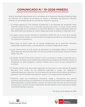 Comunicado del Minedu