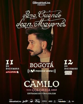 La segunda fecha de Camilo en Bogotá se abrió por la alta demanda de entradas tras el anuncio inicial del concierto del 11 de diciembre - crédito cortesía Breakfast Live