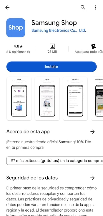 La aplicación solo está disponible