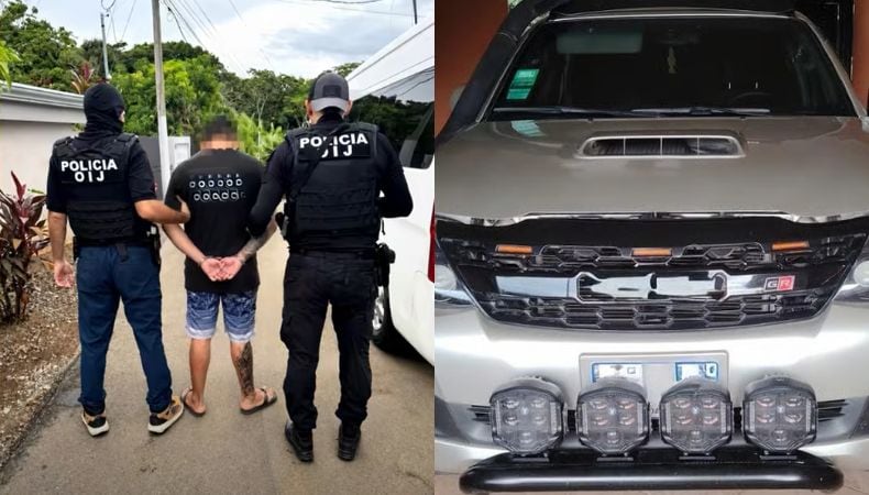 Durante los allanamientos en Quepos, el OIJ decomisó armas, municiones, dinero, droga y vehículos que serán analizados dentro de la investigación. (Cortesía: Noticias Trivisión/OIJ)