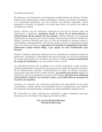 Comunicado de Guasave tras muerte