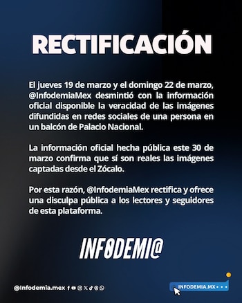 La información oficial hecha pública este 30 de marzo confirma que sí son reales las imágenes captadas desde el Zócalo.
Por esta razón,
@InfodemiaMex
rectifica y ofrece una disculpa pública a los lectores y seguidores de esta plataforma.