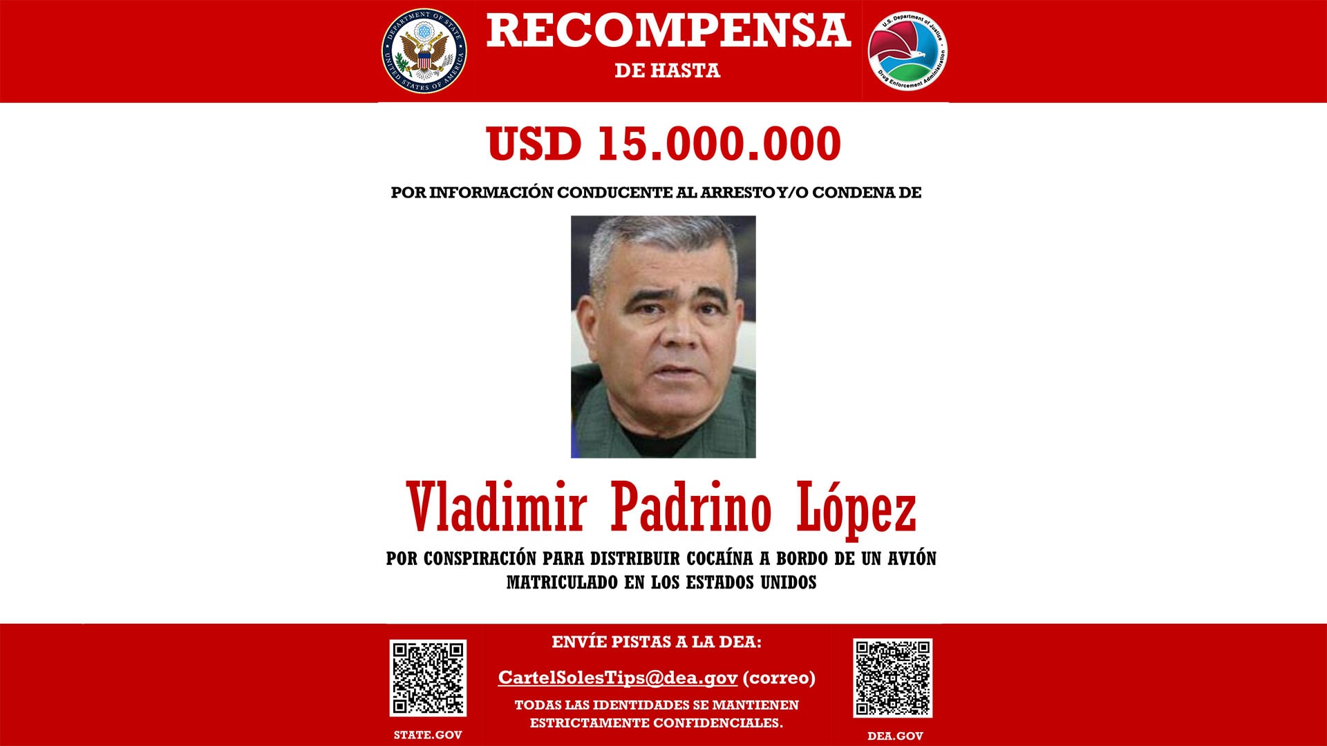 Estados Unidos fijó una recompensa por el exministro de Defensa chavista, que siempre ha negado las acusaciones en su contra