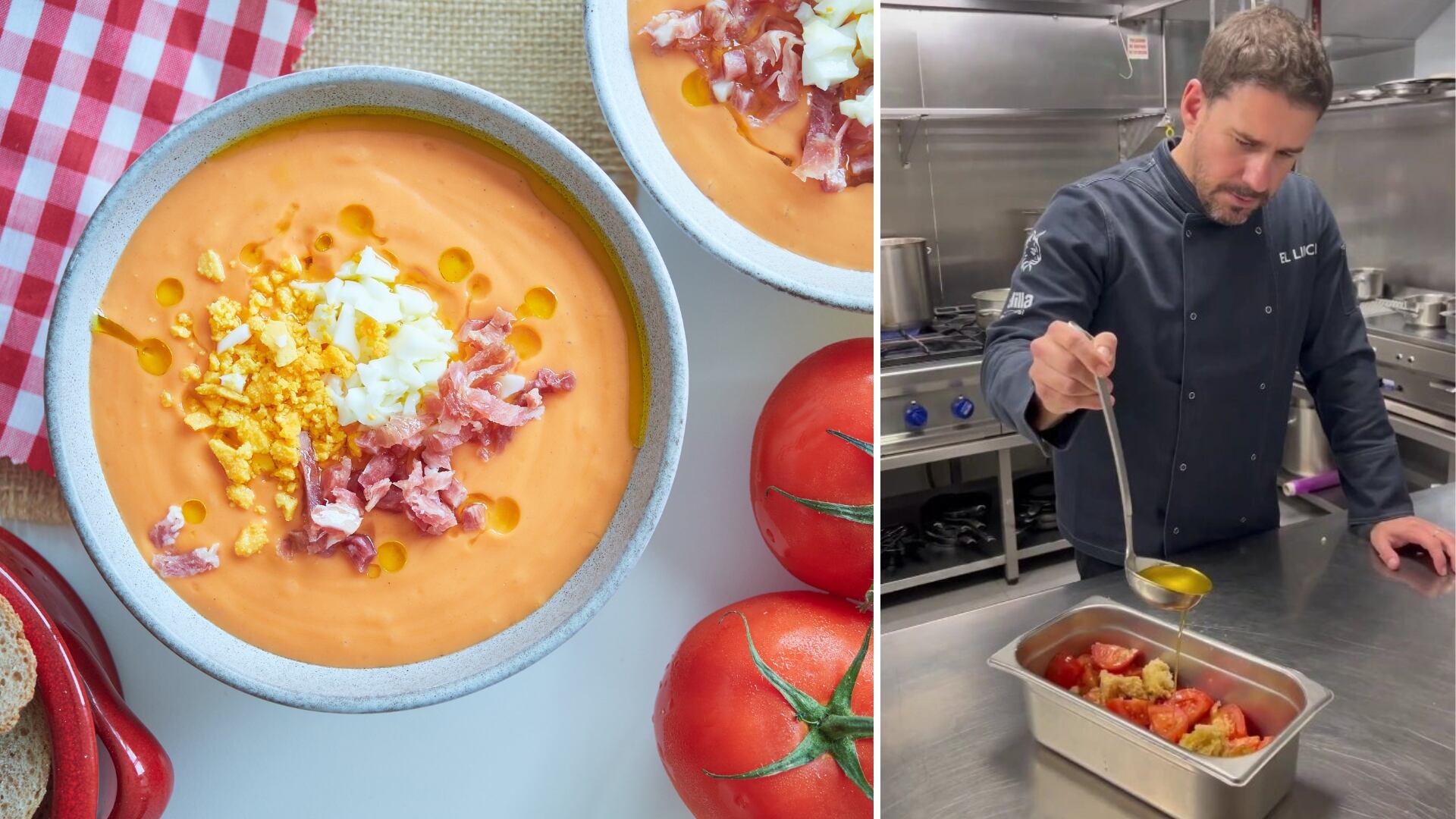 La receta de salmorejo de Javi Estévez. (Montaje Infobae)