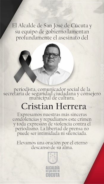 Comunicado de la Alcaldía de Cúcuta tras el asesinato de Cristian Herrera - crédito Alcaldía de San José de Cúcuta