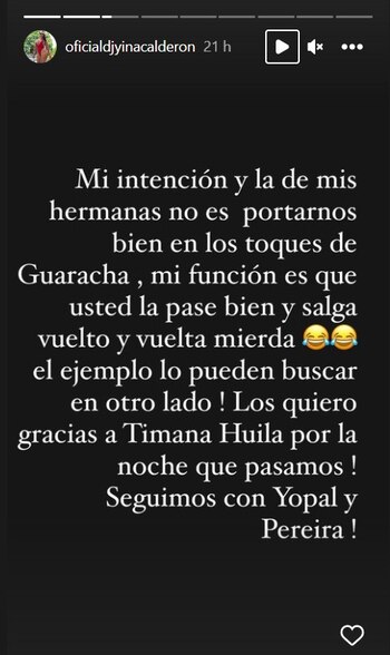 Con este mensaje, Yina Calderón