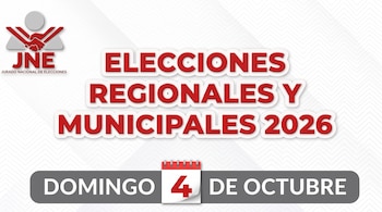 Logotipo del Jurado Nacional de Elecciones y texto que anuncia las Elecciones Regionales y Municipales 2026 para el domingo 4 de octubre.