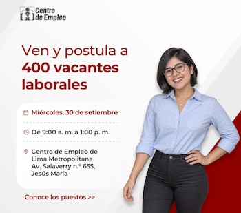 El MTPE también realizará este miércoles una convocatoria con 400 oportunidades laborales en su Centro de Empleo de Lima Metropolitana, ubicado en Jesús María - Créditos: Ministerio de Trabajo.