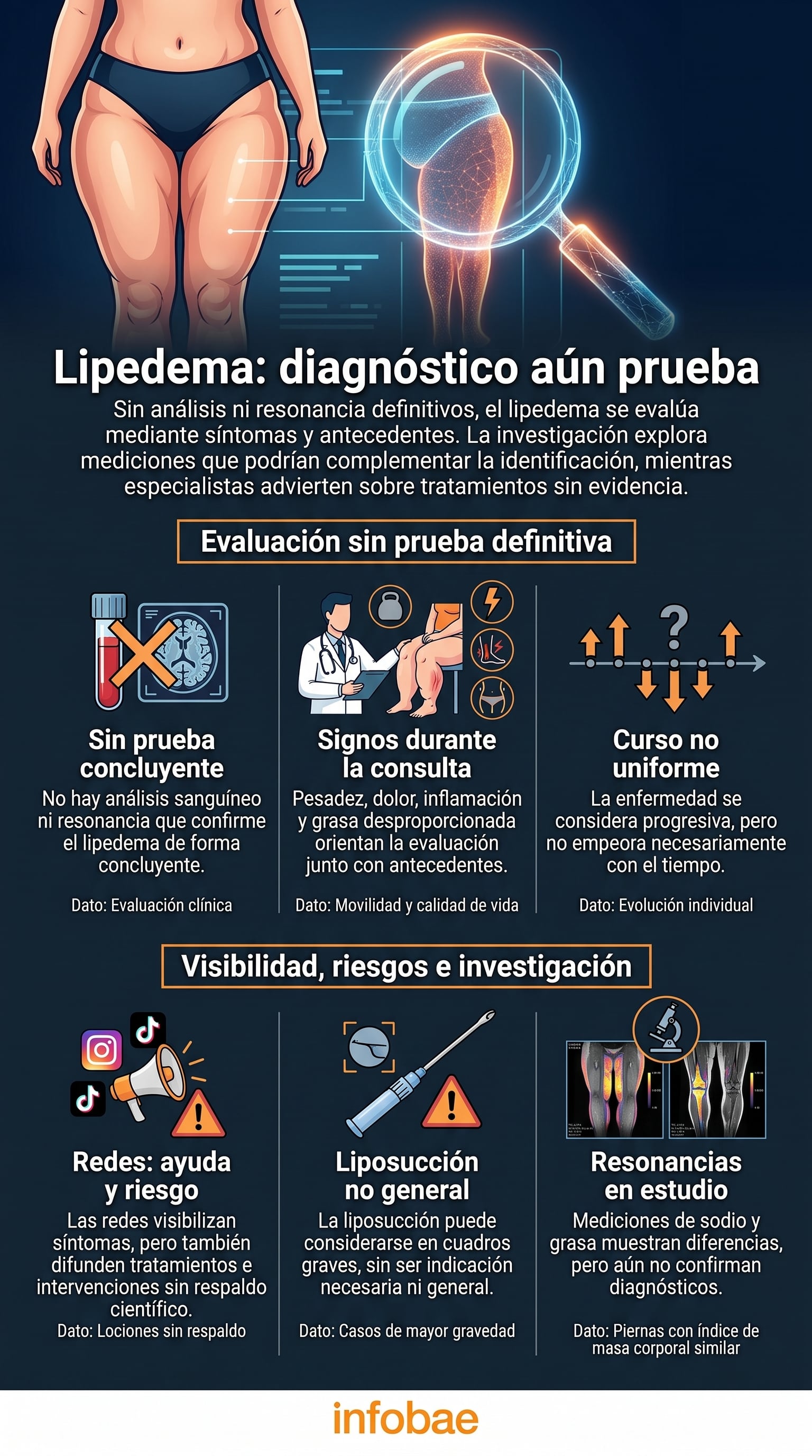 Los médicos evalúan síntomas y antecedentes para identificar el lipedema ante la falta de una prueba definitiva (Imagen Ilustrativa Infobae)