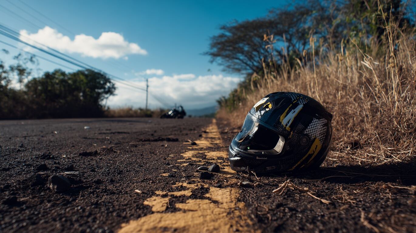 accidente, moto, casco de moto, vía, ruta, ciudad, lluvia, emergencia, ayuda, triangulo de seguridad, ilustración, lego. (Imagen Ilustrativa Infobae)