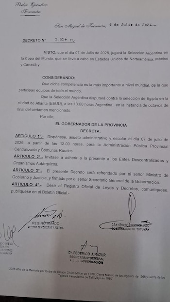 Asueto Tucumán por el Mundial Argentina Egipto