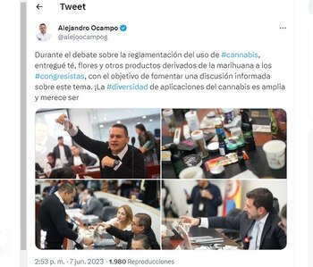 Tuit del representante Alejandro Ocampo