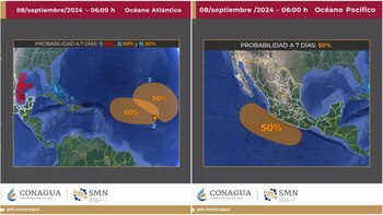 Mapa con la ubicación de los potenciales ciclones tropicales