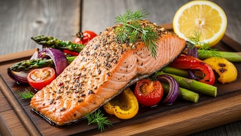 Receta de salmón al horno con verduras, rápida y fácil