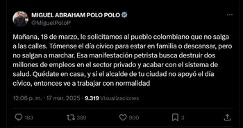 Miguel Polo Polo pidió a los colombianos tomarse el día cívico para descansar - crédito red social X