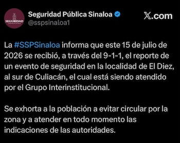 La Secretaría de Seguridad Pública del Estado solicitó evitar la zona. Crédito: SSP Sinaloa